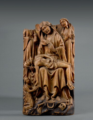 View full screen - View 1 of Lot 19. ENGLISH, PROBABLY NOTTINGHAM, 15TH CENTURY | RELIEF WITH THE LAMENTATION OVER THE DEAD CHRIST.