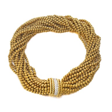 View full screen - View 1 of Lot 48. Gold and diamond necklace | Collier or et diamants.