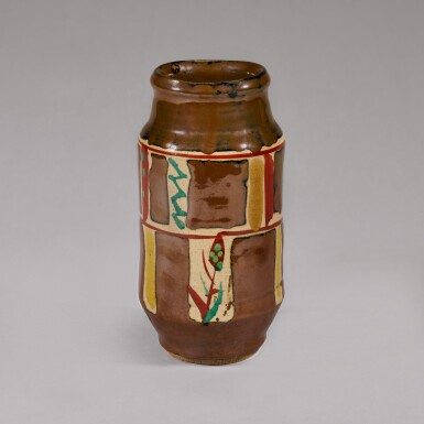 View full screen - View 1 of Lot 155. Hamada Shoji (1894-1978) | A cylindrical stoneware vase | Showa period, 20th century.