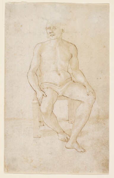 View full screen - View 1 of Lot 177. TOMMASO FINIGUERRA | STUDY OF A YOUNG MAN SEATED ON A CHAIR, HIS HANDS ON HIS KNEES.