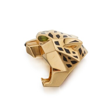 View full screen - View 1 of Lot 75. Gold, Enamel and Peridot 'Panthère' Ring, France.