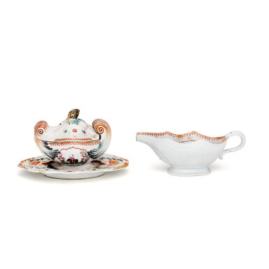 View full screen - View 1 of Lot 99. A Chinese export porcelain sauce tureen, cover and stand, for the Indian market Qing dynasty, Qianlong period.