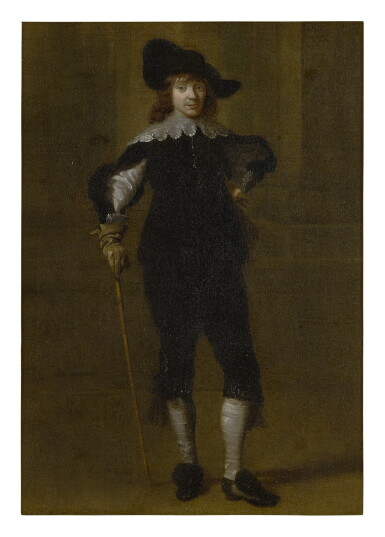 View full screen - View 1 of Lot 534. ATTRIBUTED TO GODAERT KAMPER | PORTRAIT OF A GENTLEMAN, FULL LENGTH, IN A HAT AND HOLDING A SWORD.