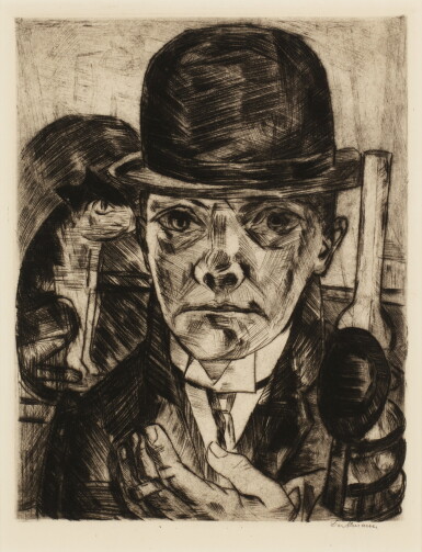 View full screen - View 1 of Lot 372. Selbstbildnis mit steifem Hut (Self-Portrait in Bowler Hat) (Hofmaier 180).