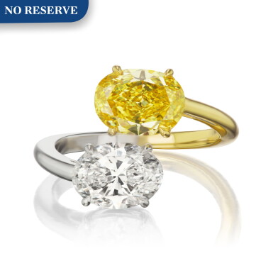 View full screen - View 1 of Lot 29. Fancy Vivid Yellow Diamond and Diamond Ring.