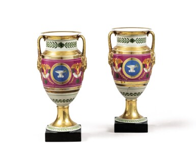View full screen - View 1 of Lot 348. A pair of Paris porcelain two-handled vases, circa 1829-30.