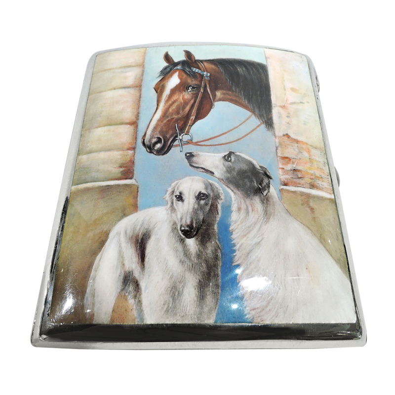 horse cigarette case European Silver and Enamel Horse and Borzoi Cigarette Case horse cigarette case European Silver and Enamel Horse and Borzoi Cigarette Case