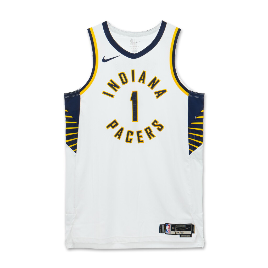 View full screen - View 1 of Lot 38. Obi Toppin Indiana Pacers 2023-2024 Game Worn Association Edition Jersey.