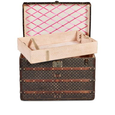 View full screen - View 1 of Lot 107. Vintage Ebene Damier Canvas Malle Courrier 80 Brass Hardware.