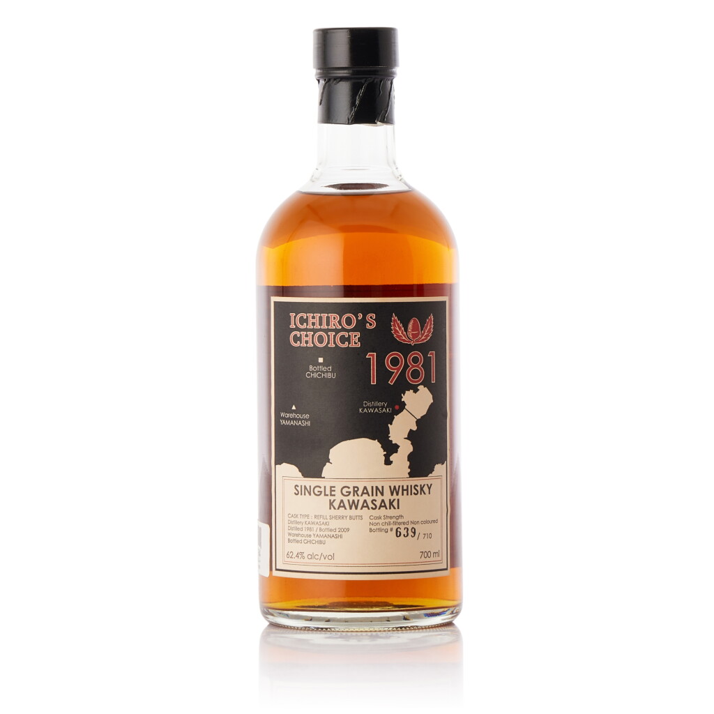 View full screen - View 1 of Lot 537. 川崎 Ichiro's Choice Single Grain Whisky Kawasaki 62.4 abv 1981 (1 BT70).