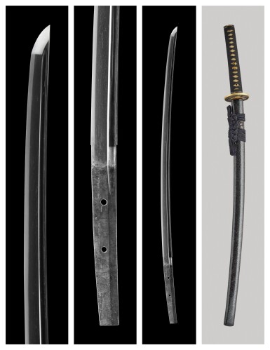 View full screen - View 1 of Lot 53. A daisho | The katana attributed to the Ko Uda School, Kamakura - Nanbokucho period, 15th - 16th century | The wakizashi signed Yamato Daijo Fujiwara Masanori, late Muromachi period, 15th century.