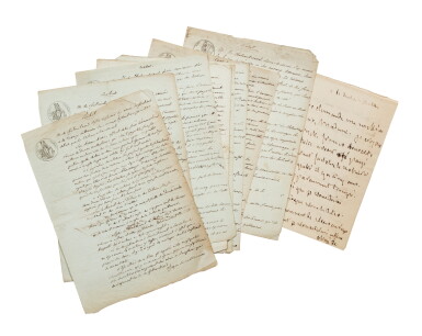 View full screen - View 1 of Lot 442. 24 lettres ou documents dont des contrats d'édition, 9 pièces ou minutes signées par lui. 1811-1844..