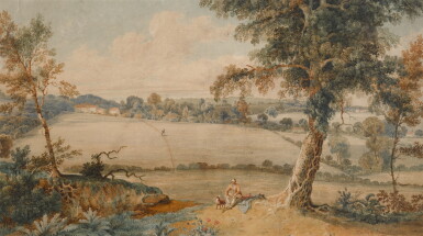 View full screen - View 1 of Lot 196. A countryman and his dog in a rural landscape.