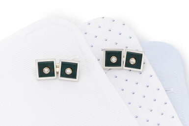 View full screen - View 1 of Lot 142. PAIR OF HARDSTONE AND DIAMOND CUFFLINKS (PAIO DI GEMELLI IN PIETRA DURA E DIAMANTI) .