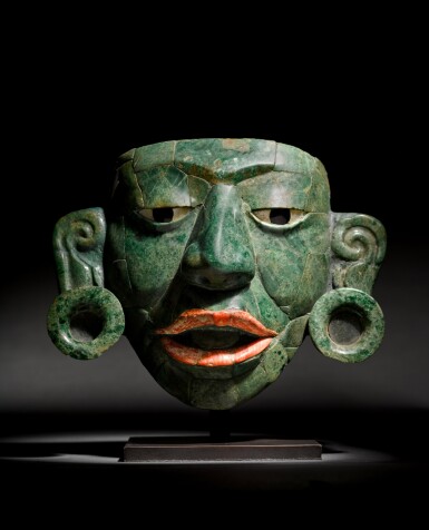View full screen - View 1 of Lot 34. Important Maya Mosaic Jade Mask.