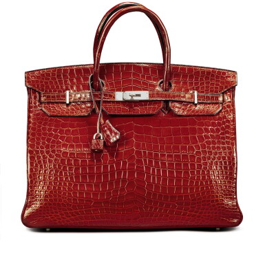 View full screen - View 1 of Lot 709. Rouge H Matte Porosus Crocodile Birkin 40 Brushed Palladium Hardware, 2007.