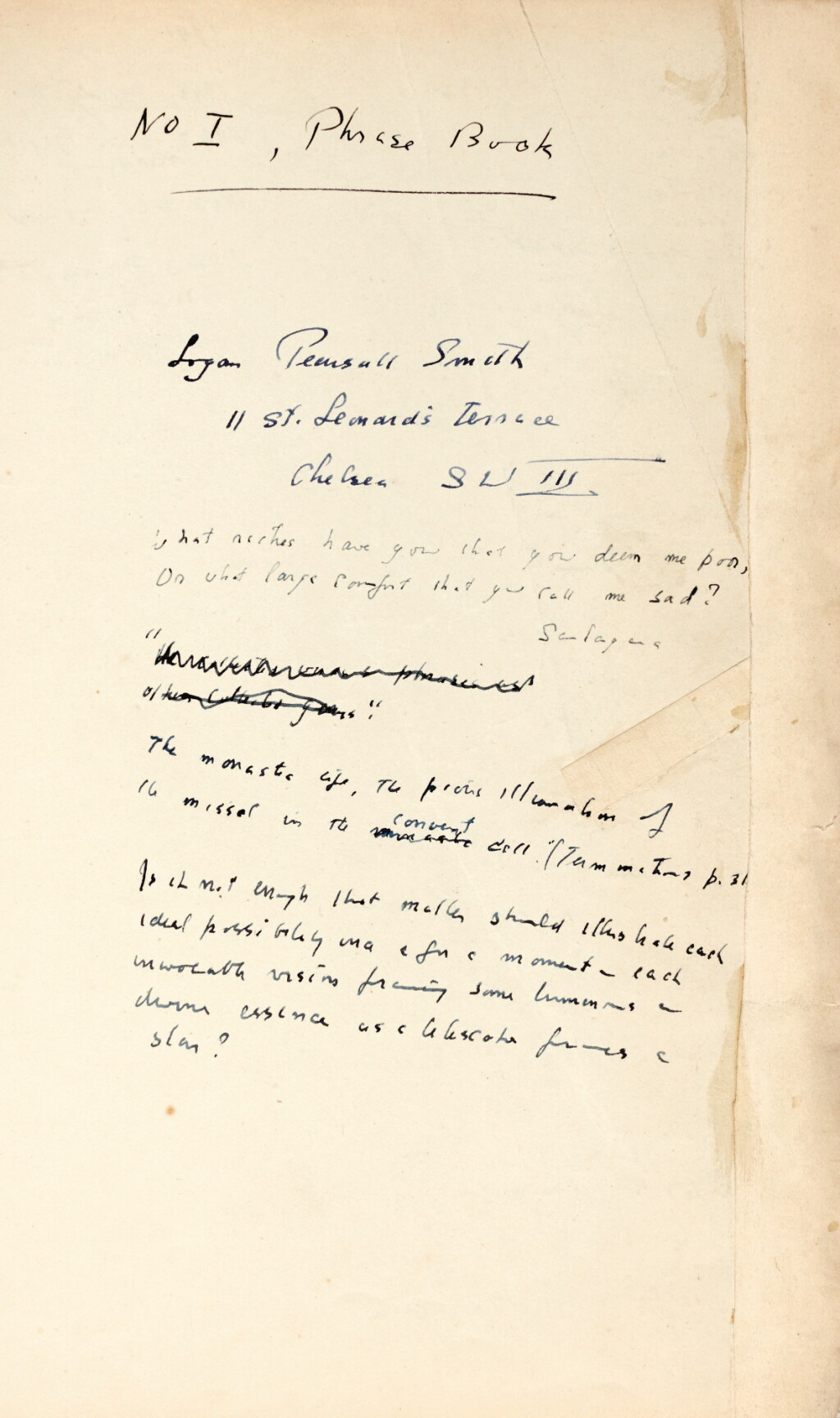 View full screen - View 1 of Lot 139. Logan Pearsall SMITH | autograph manuscript commonplace book, c.1920s - 1930s.