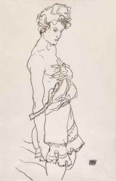 View full screen - View 1 of Lot 108. Stehender Halbakt (Standing semi-nude).