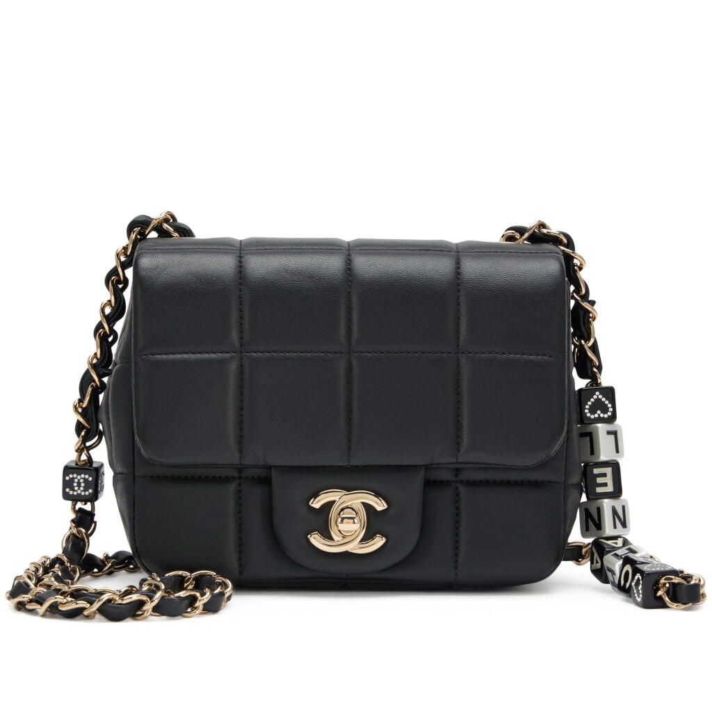 View full screen - View 1 of Lot 156. Black Quilted Lambskin Monaco Mini Square Flap Light Gold Hardware, 2023.