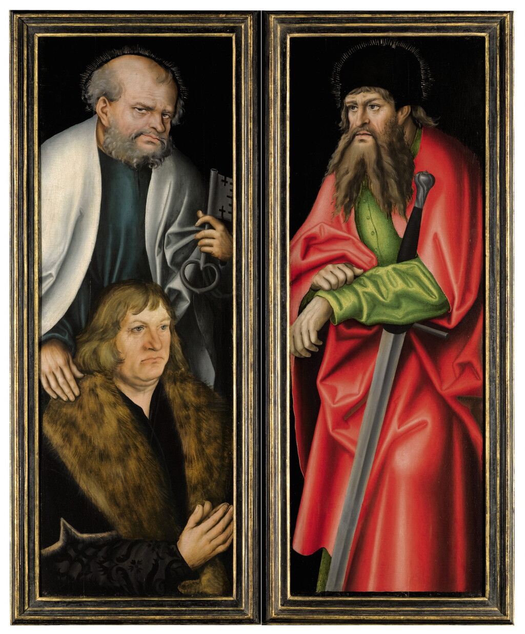 View full screen - View 1 of Lot 5. LUCAS CRANACH THE ELDER | THE LEFT AND RIGHT INTERNAL WINGS OF THE FEILITZSCH ALTARPIECE: SAINT PETER WITH A DONOR, PROBABLY JOBST VON FEILITZSCH; SAINT PAUL.