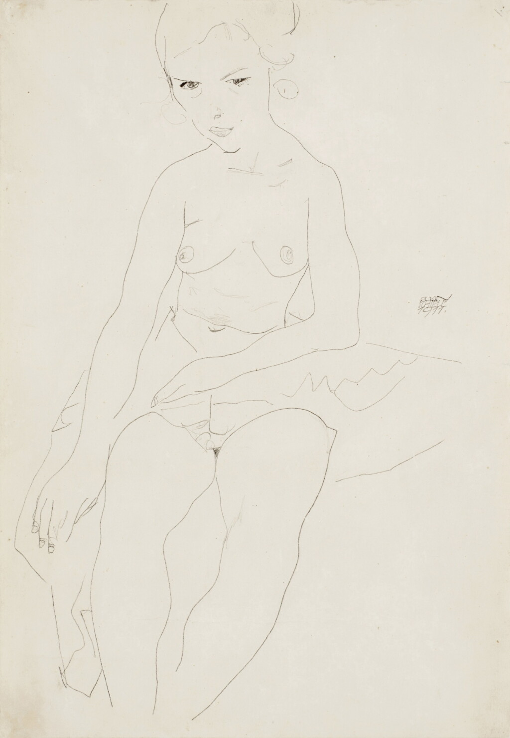 View full screen - View 1 of Lot 345. Sitzender Halbakt (Seated Semi-Nude).