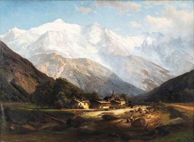 View full screen - View 1 of Lot 173. The Mont Blanc massif seen from Sallanches | Le massif du Mont-Blanc vu depuis Sallanches.