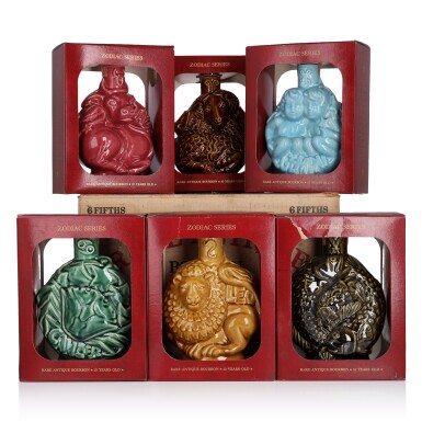 View full screen - View 1 of Lot 279. Rare Antique Zodiac Series 1970 10 Year Old 86 Proof NV (6 Bottles 4/5 Quart).