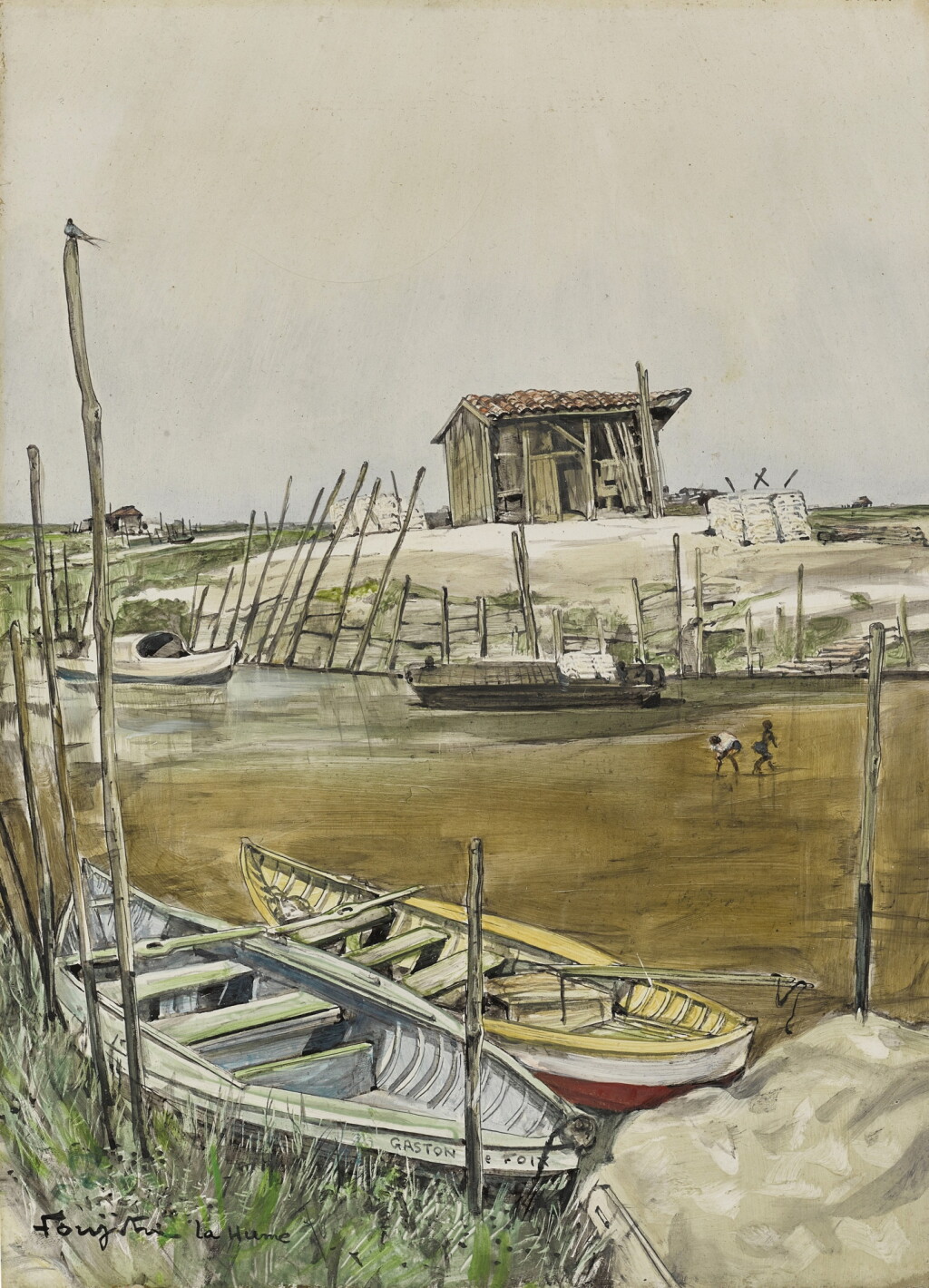 View full screen - View 1 of Lot 12. Léonard Tsuguharu Foujita 藤田嗣治 | Barques à marée basse 低潮的船隻.