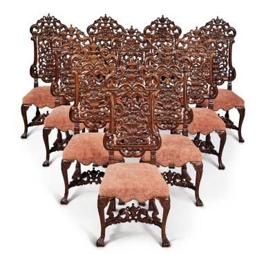 View full screen - View 1 of Lot 206. A Set of Ten William and Mary Revival Walnut Dining Chairs, First Half 19th Century.