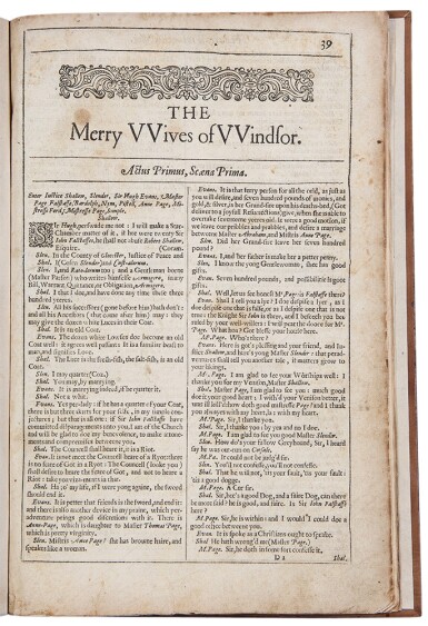 View full screen - View 1 of Lot 1147. Shakespeare, William | The Merry Wives of Windsor. From Shakespeare's Second Folio.