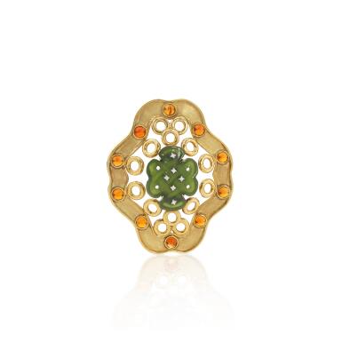 View full screen - View 1 of Lot 1138. Gold, gem set and diamond pendant, 1970s.