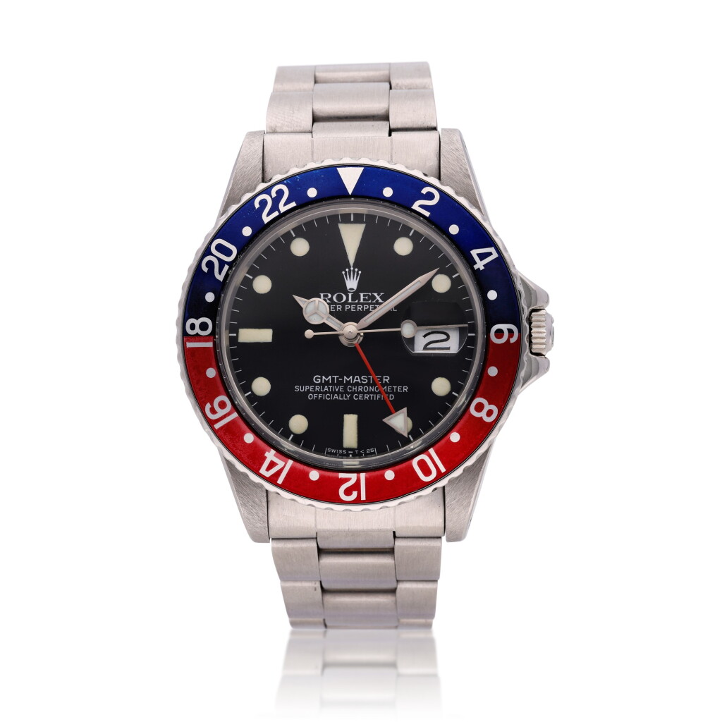 View full screen - View 1 of Lot 245. Reference 16750 GMT-Master 'Pepsi' | A stainless steel automatic dual time wristwatch with date and bracelet, Circa 1982.