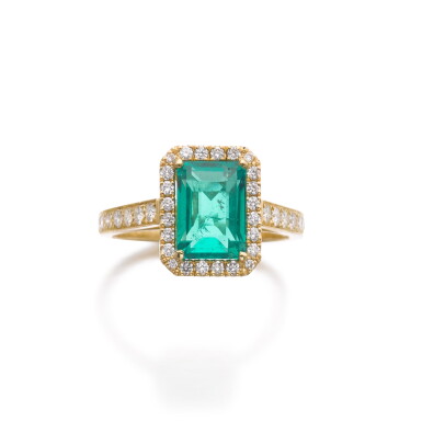 View full screen - View 1 of Lot 458. Emerald and diamond ring.