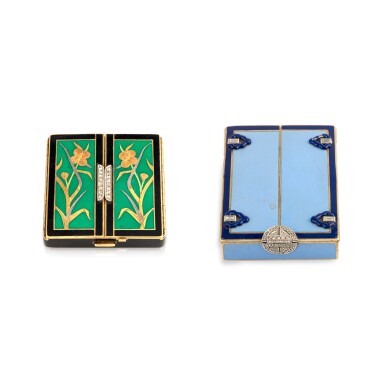 View full screen - View 1 of Lot 1054. Two jewelled gold and enamel pill boxes, New York, circa 1930 .