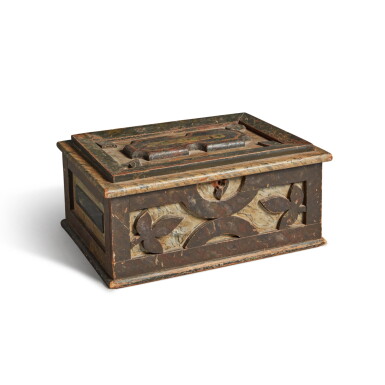 View full screen - View 1 of Lot 19. American Polychrome-Paint-Decorated Walnut and Pine Document Box, New Jersey, Circa 1850.