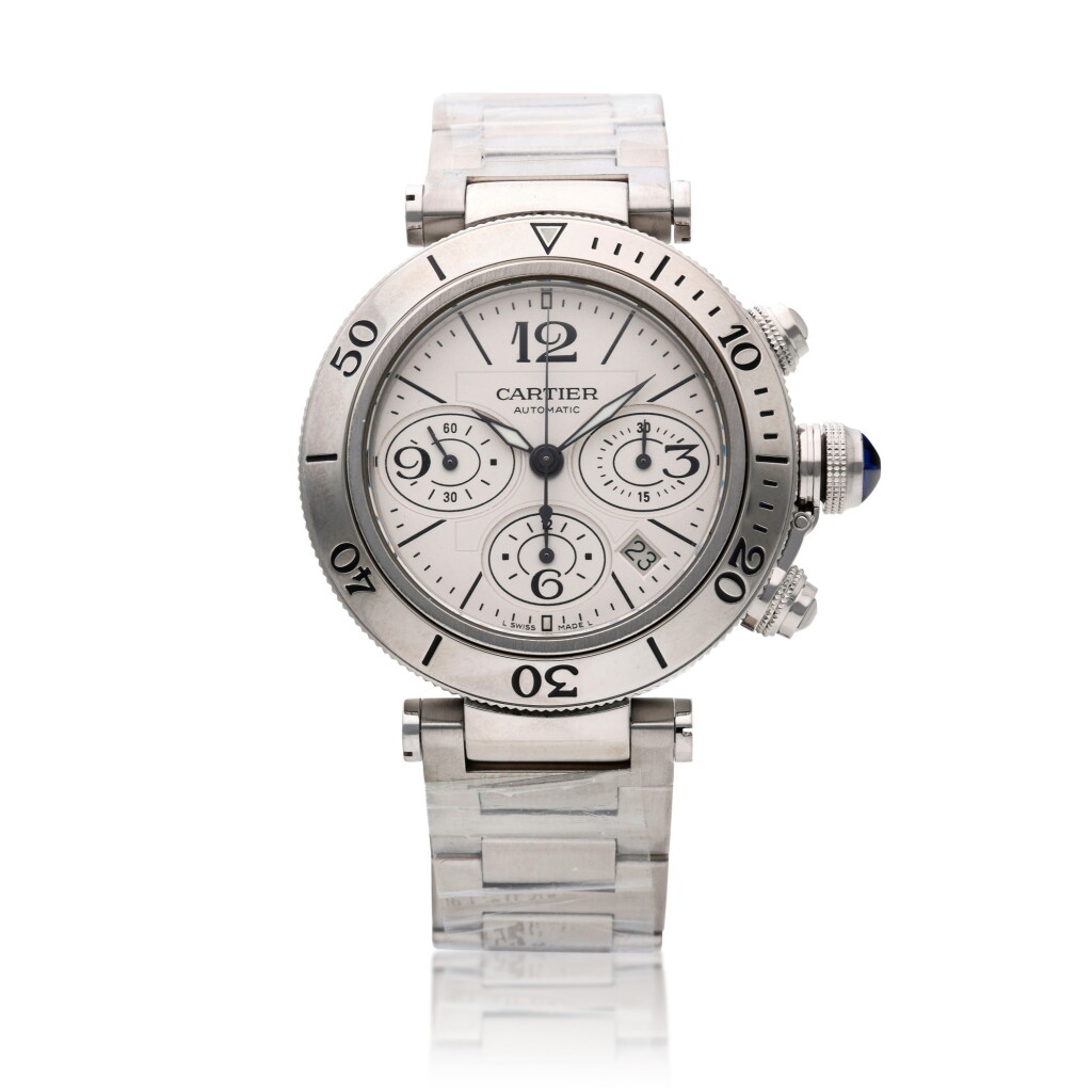 View full screen - View 1 of Lot 117. Reference 2995 Pasha, A stainless steel automatic chronograph wristwatch with date and bracelet, Circa 2010.