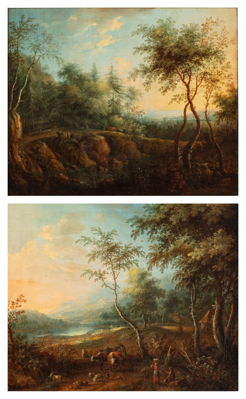View full screen - View 1 of Lot 656. Idyllic River Landscape with Hunting; Shepherd Scene in the Evening Light.