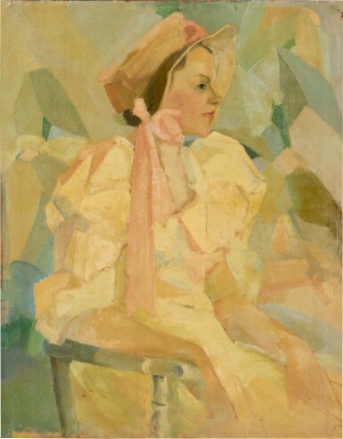 View full screen - View 1 of Lot 28. Portrait of a Lady with Pink Bonnet / Nude study (A Double-Sided Work).