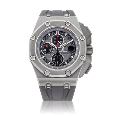 View full screen - View 1 of Lot 2173. Royal Oak Offshore 'Michael Schumacher', Reference 26568IM.OO.A004CA.01 | A limited edition titanium chronograph wristwatch with date, Circa 2013 | 愛彼 | 皇家橡樹離岸型系列 "Michael Schumacher" 型號26568IM.OO.A004CA.01 | 限量版鈦金屬計時腕錶,備日期顯示,約2013年製 .