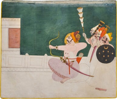 View full screen - View 1 of Lot 211. Maharaja Bakhat Singh (r.1751-52) at archery practice, India, Jodhpur, circa 1751-52.