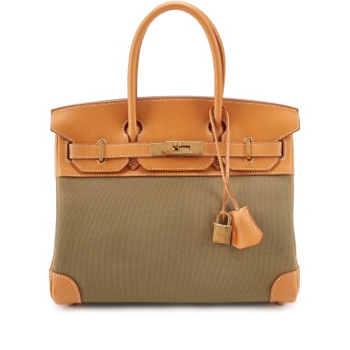 View full screen - View 1 of Lot 106. Limited Edition Vache Naturelle and Khaki Toile Birkin 30 Gold Hardware, 2006.