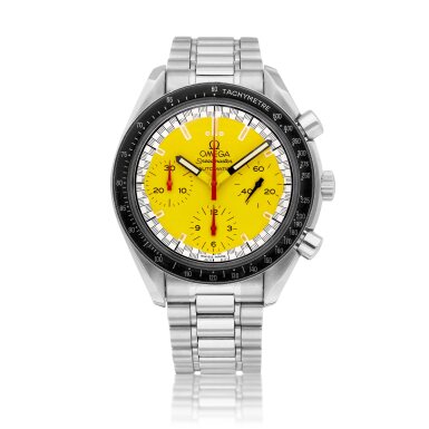 View full screen - View 1 of Lot 8248. Speedmaster Schumacher Racing Reduced, Reference 3510 | A stainless steel chronograph wristwatch with bracelet, Circa 1996 | 歐米茄 超霸系列 | Schumacher Racing Reduced 型號3510 | 精鋼計時鏈帶腕錶,約1996年製.