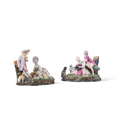 View full screen - View 1 of Lot 379. Two Höchst porcelain groups of a shepherd and shepherdess, circa 1775.