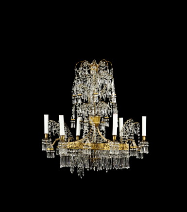 View full screen - View 1 of Lot 355. A Baltic neoclassical ormolu and cut-glass chandelier, late 18th/early 19th century.