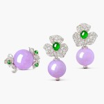 Lavender Jadeite, Jadeite and Diamond Demi-Parure | 天然紫色翡翠 配 翡翠 及 鑽石 耳墜 及 戒指套裝