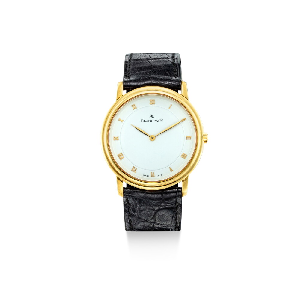 View full screen - View 1 of Lot 613. BLANCPAIN | VILLERET, REFERENCE 021-1418-55 A YELLOW GOLD WRISTWATCH, CIRCA 2005.