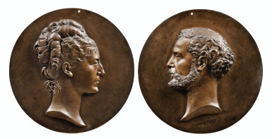 View full screen - View 1 of Lot 141. CHARLES GAUTHIER | A PAIR OF MEDALLIONS WITH THE PROFILES OF A MAN AND A WOMAN.