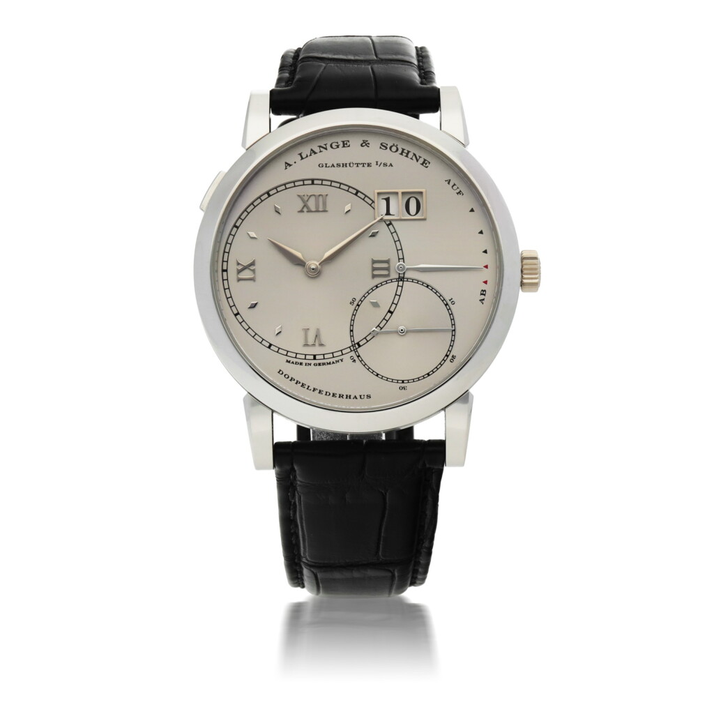 View full screen - View 1 of Lot 656. A. LANGE & SÖHNE | GROSSE LANGE 1, REF 115.026, PLATINUM WRISTWATCH WITH DATE AND POWER RESERVE INDICATION CIRCA 2011.