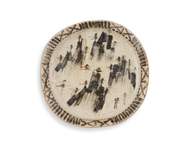 View full screen - View 1 of Lot 2003. A stoneware dish, Shino type, Mino ware, Momoyama period, late 16th – early 17th century | 志野山水図鉢 美濃 桃山時代 16世紀末~17世紀初頭 .