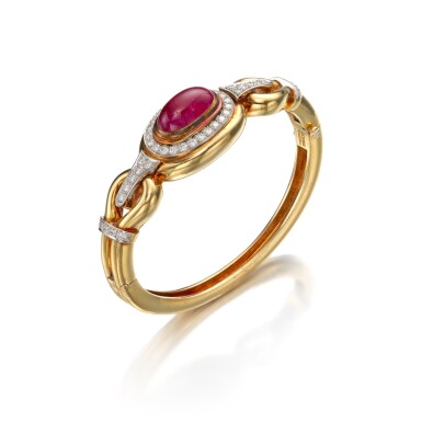 View full screen - View 1 of Lot 466. Gold, Ruby and Diamond Bangle-Bracelet.
